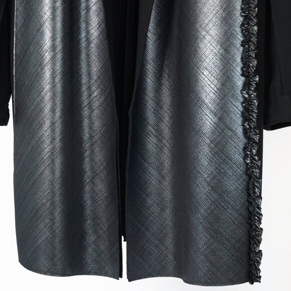 Marie Saint Pierre Black & Metallic Blue Ruffle Ponte Open-Front Coat - Picture 6 of 9